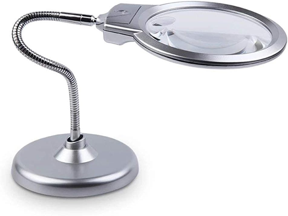 Magnifying Glasses Magnifiers,Led Illuminated Desktop Magnifying Glass 2X 5X Double Hd Lens with Light Metal Hose for Seniors Students Reading Repair High Grade Gift