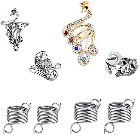 YouMen 8 Pcs Adjustable Knitting Crochet Loop Ring Set Crochet Yarn Guide Finger Holder Peacock-Shaped Open Braided Knitting Ring for for Hand Weaving Hook Line Supplies