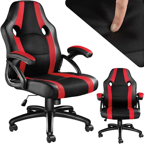 tectake® Chaise Gaming Chaise de Bureau Fauteuil de Bureau Siège Gaming Fauteuil pivotant Design à 360°, Ergonomique avec Accoudoirs, Roulette, Hauteur réglable, Teletravail