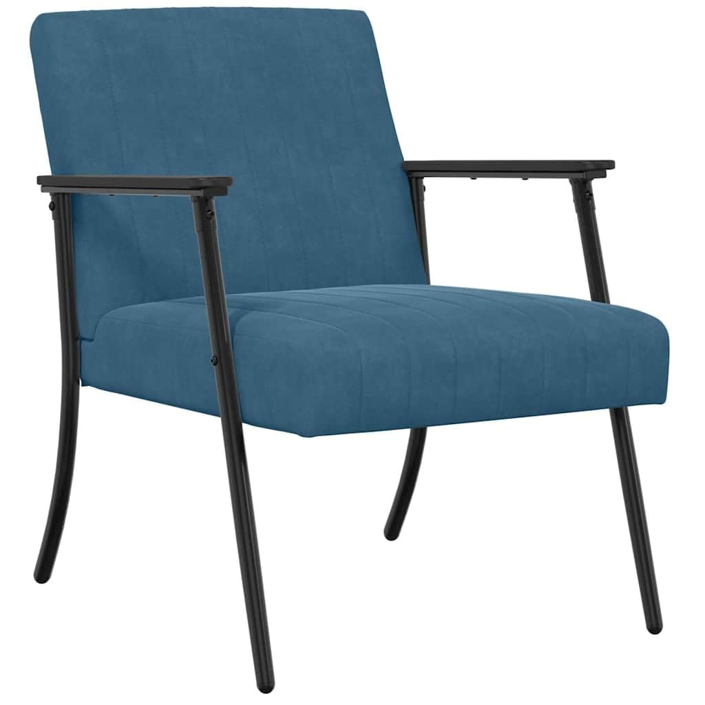Fauteuil de velours bleu avec la mousse et le cadre en acier pour le salon