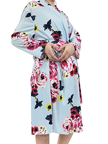 Image of SUFEINI Maternity Robe and Matching Baby Swaddle Blanket Set, Mommy Robe with Receiving Blanket Girls Boys Sleepwear