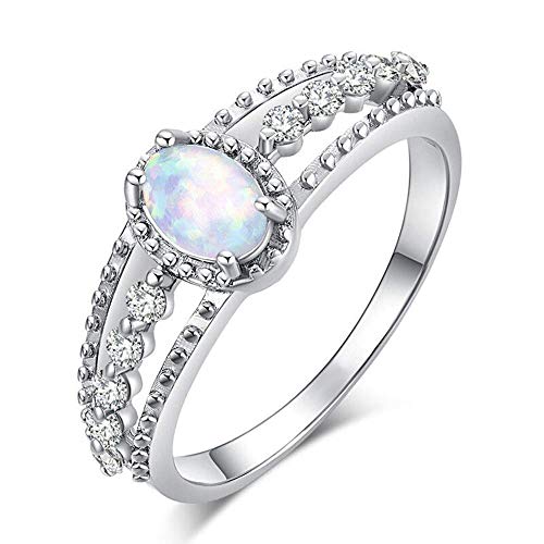 Cinily Opal Wedding Engagement Ring-14K White Gold Plated White Fire Opal With Cubic Zirconia For Women Girls Bridal Gemstone Ring Size 5-10 (10) #TOP13