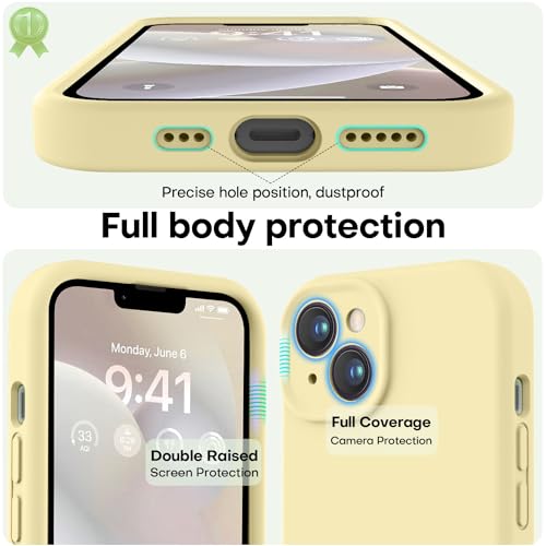 Image of LOVE 3000 Designed for iPhone 14 Case, Premium Silicone with [Soft Anti-Scratch Microfiber Lining] Shockproof Protective Phone Case for Men Women Girls 6.1 inch, Creamy Yellow