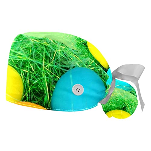 Chapeaux de travail respirants JDEZ : lot de 2 casquettes bouffantes motifs œufs de Pâques