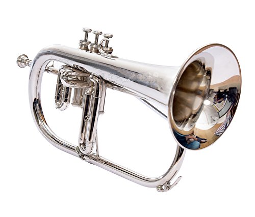 Flugel Horn 3 Valve, Bb Pitch, Premium Brass Quality Including Mouthpiece & Carrying Case, Glove, (Silver) #TOP1