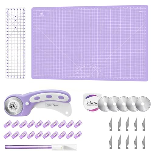 Headley Tools Rotary Cutter Set: 45mm Kit with Blades, Mat, Ruler & Clips