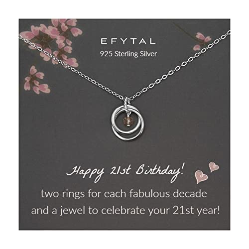EFYTAL 21st Birthday Gifts for Her, Sterling Silver Necklace, 21 Year Old Female Gift for Daughter, 21st Birthday Decorations|Presents