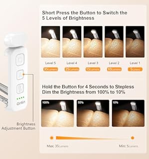 Gritin Luce per Lettura Libri a Letto, 7 LED Luce Lampada da Lettura per Libro Ricaricabile Clip, 3 Temperatura Colorei, 5 Luminosità & Regolabili in Continuo per Gli Amanti dei Libri