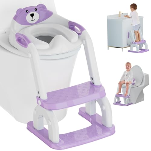 Töpfchentrainingssitz mit Tritthocker, Leiter, Töpfchentraining-Toilettensitz mit weichem Sitz-Spritzschutz, verstellbare Höhe, 2-in-1-Töpfchensitze für Kleinkinder, Kinder, Jungen, Mädchen