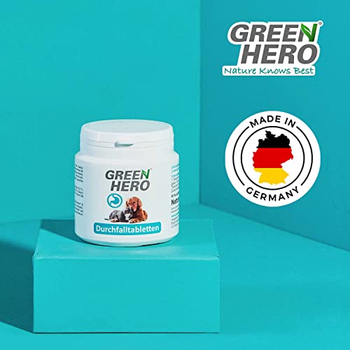 Green Hero Durchfall-Tabletten für Hunde & Katzen, 60 Kautabletten - Mittel gegen Durchfall mit Präbiotika - Unterstützung von Magen & Darmflora - Ergänzungsfuttermittel bei Magenproblemen