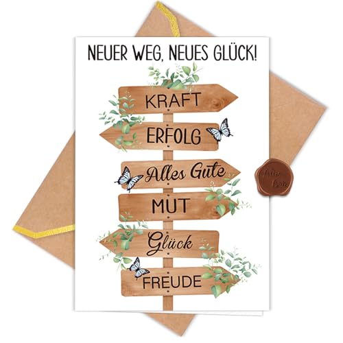 WenmthG Abschiedskarte Kollegen (Klappkarte mit Umschlag und Wachssiegel) - Neuanfang Abschiedsgeschenk Kollegen - Karte zum Abschied Kollegin Kollege - Ruhestand Rente Jobwechsel Geschenk