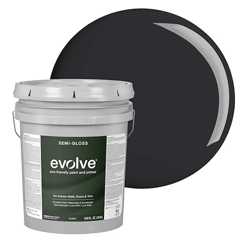EVOLVE Interior Paint & Primer, Semi-Gloss (Black Iron), 5 Gallon – One-Coat Coverage, Excellent Hide, Low VOC, Low Odor, Washable Paint for Walls, Doors & Trim