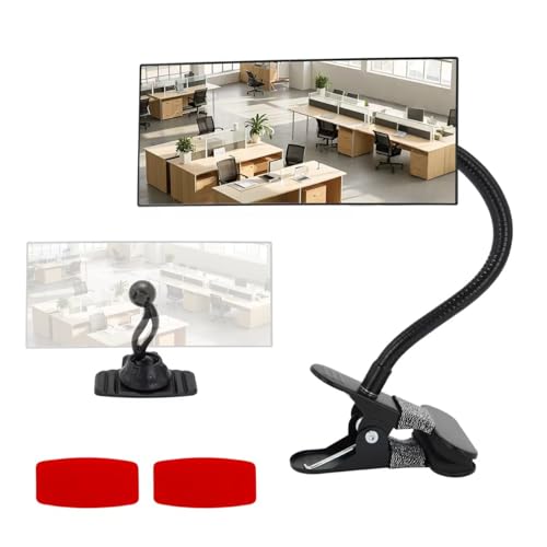 StartFine Clip On Security Mirror Stick-On Office Desk Mirror for Personal Safety Desk Rear View Monitor Computer Cubicle Cabinet Workstation Security Gooseneck (6.69\"x2.95\" 2 Brackets 1 Framed)