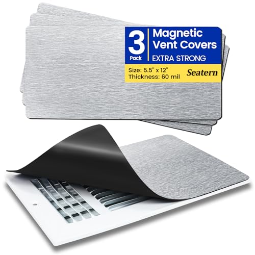 Seatern Magnetic Vent Covers, Extra Strong Magnets, Silver 5.5" x 12" (3 Pack) Ultra Thick 60mil, Complete Seal, Air Vent Covers for Home Floor, Ceiling, Wall Registers, HVAC, AC, and Heater Vents