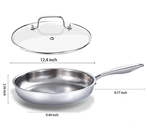 Delarlo Whole Body Tri-Ply Stainless Steel 12Inch Frying Pan With Lid, Oven Safe Induction Skillet,Pots And Pans Set,Suitable For All Stove (Detachable Handle) #TOP2