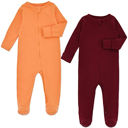 Image of Aablexema Baby Pajamas with Feet and Mittens 2-Pack Zip Up Infant Cotton Long Sleeve Footies Sleep and Play