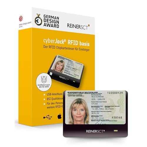 REINER SCT cyberJack RFID Basis I Chipkartenleser für kontaktlose RFID-Chipkarten I Kartenlesegerät für den neuen Personalausweis I Card Reader mit USB-Anschluss I eID Lesegerät