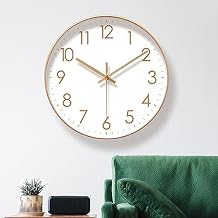 Bathroom Clock Modern Silent Round Large Wall Clocks Battery Operated for Kitchen Living Room Bedroom Outdoor School DecorGold,14in/35cm
