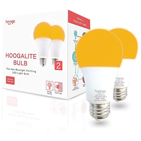 hooga Sleep Light Bulb, Amber Light Bulbs for Sleep Therapy, Blue Light Blocking, 1600K Dim Light Bulbs 45W Equivalent, Mood Soothing Light, E26 A19 Warm Light Bulbs for Bedroom, Nursery, 2 Pack. Cover
