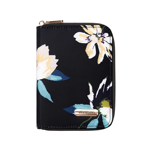 Travelon RFID Blocking Passport Zip Wallet Passport Wallet, Midnight Floral, 4.5”W x 6”H x 0.75”D, Travelon RFID Blocking Passport Zip Wallet by Travelon - Used condition - CA$20.24