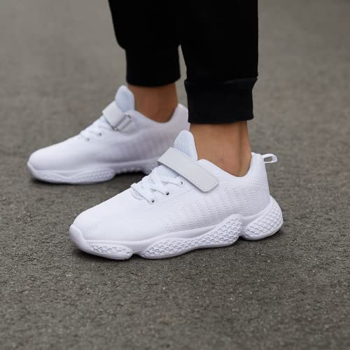 Voxge White Tennis Sneakers Knitted Shoes For Girls Kids Sneakers Boys Fashion Lightweight Running Shoes Breathable Athletic Toddler Shoes（Big/Little） Kids Size 1 M Us #TOP2