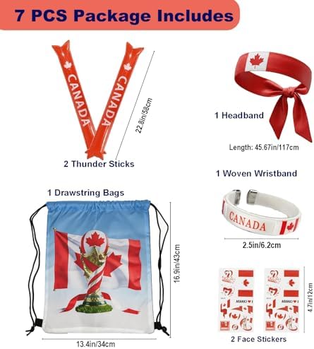 KINFAVOU 2026 World Cup Canada Soccer Fan Gear Set, 7-Piece Drawstring Backpack Decoration & Storage Set for World Cup & Patriotic Holidays — view 3