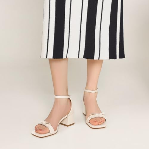 Image of TEAIEUI Block Heels for Women, Square Open Toe Heeled Sandals, Chunky Ankle Strap Shoes for Dress, Party, Prom, Low Heel 2 inch