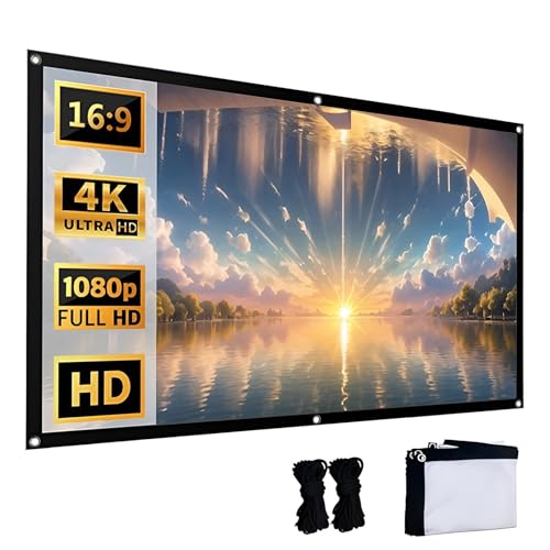 ZIHQRgE Écran de Projection Portable Pliable 300 Pouces 16:9, Écran de Cinéma 4k HD Anti-Plis, Prend en Charge la Projection Dou-ble Face(72 inch)