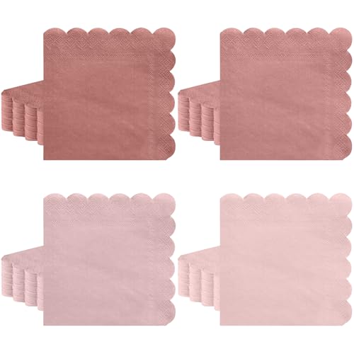 Xiangqu 120 Pack Dusty Pink Napkins 5 x 5 Inch Gradient Pink Cocktail Napkin Scalloped Beverage Dessert Napkin for Dinner Wedding Baby Shower Bridal Anniversary Reception