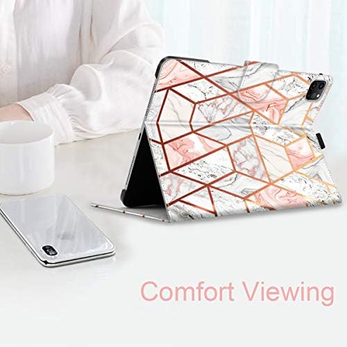 Fingic iPad Pro 12.9 Case(6th/5th/4th/3rd Generation 2022/2021/2020/2018),Marble PU Leather Shockproof Pencil Holder Auto Wake/Sleep Magnetic Stand Trifold Protective Case for iPad Pro 12.9",Rose Gold