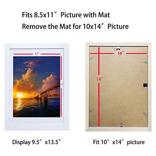 Teinjin 10X14 Picture Frames Made Of Solid Wood Display 8.5X11 With Mat Or 9.5X13.5 Without Mat Diamond Painting Frame Wall Hanging Or Tabletop(White) #TOP1
