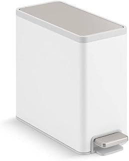 Kohler 20957-STW 2.5 Gallon Slim Step Bathroom Trash Can with Soft-Close Lid & Foot Pedal, White Stainless Steel