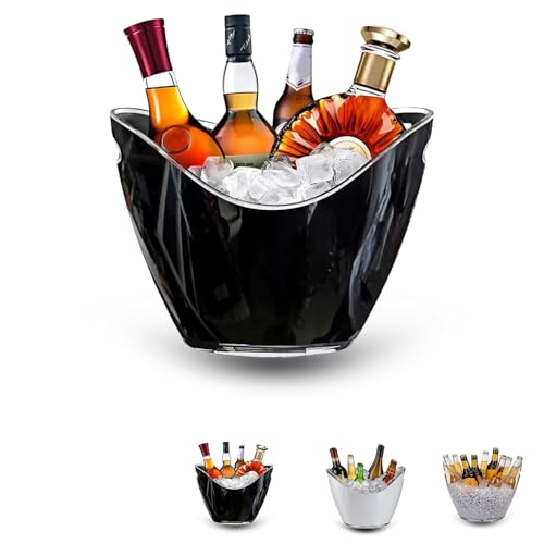 VIRSUS Secchiello Portaghiaccio Ovale 5562, Misura 34,5x26x24 cm, capacità 8 Lt, Secchio in plastica per Ghiaccio, 2 Maniglie, Secchiello per Bottiglie Vini, Champagne per Feste ed Eventi (Nero)