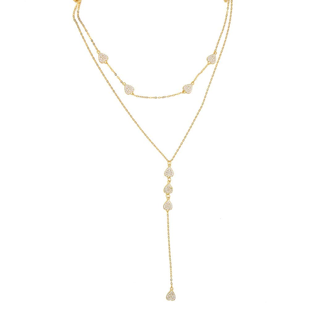 Collier Argent 925 Femme double rangée pendentif coeur zircone cubique chaîne longue - 3