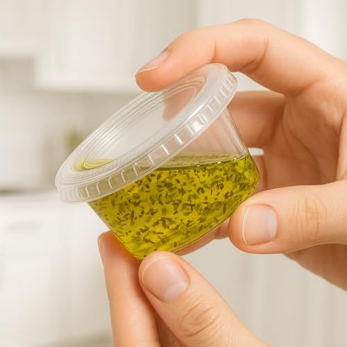 Sauce Containers Jello Shot Cups with Lids (100 ct) 2 oz Small Plastic Portion containers – Clear, Leak-Resistant and Stackable Soufflé Cups for Sauces and Dips by XpressPak by XpressPak - Used condition - Image 6