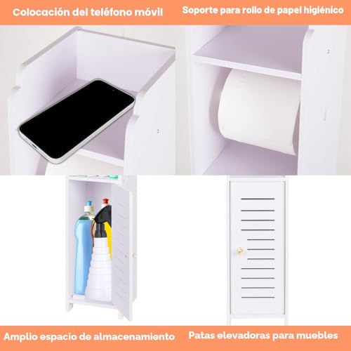 Miniatura 5 de Powerking Soporte Para Papel Higiénico, Pequeño Armario De Almacenamiento De Baño Con Puertas Y Estantes, Estante De Almacenamiento Delgado Multicapa Para Baño, Espacios Pequeños, Suelo De Esquina