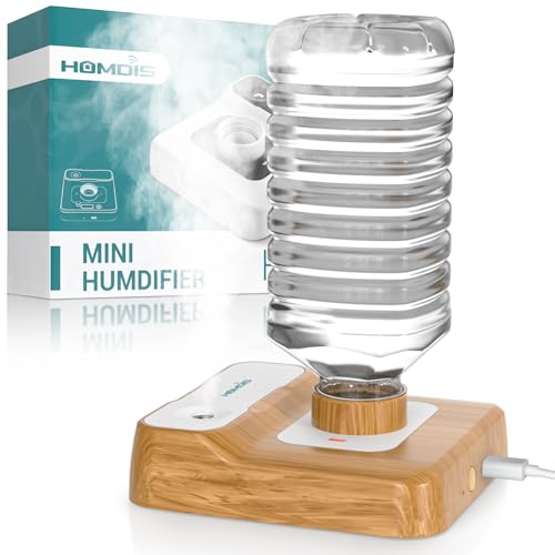 HOMDIS Portable Humidifiers for Travel, Small Mini Humidifier with Auto Shut-Off, Nightlight and Storage Bag for Hotel, Bedroom or Office, Plant Humidifier Indoor, Wood Grain