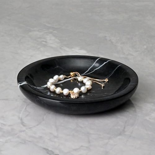 Natural Black Marquina Marble Ring Dish Jewelry Tray – 5.5" Trinket Dish