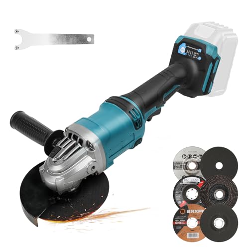 Cordless Angle Grinder for Makita 18V Battery, Brushless 125mm Angle Grinding with 6 Saw Blades, 4-Speed 10000RPM Battery Grinder for Cutting, Grinding and Polishing