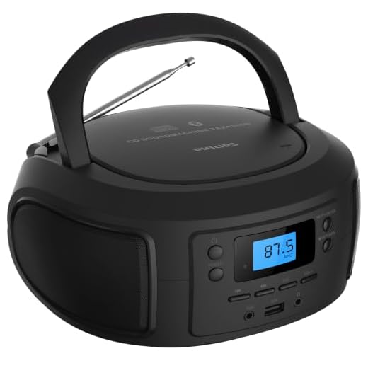 Philips CD Player Portable with Bluetooth, Crystal Clear Sound Top Loading CD Boombox with FM Radio, USB Port & Aux Input, Compact & Lightweight Design,R/CD-RW/MP3 Compatible (Black)