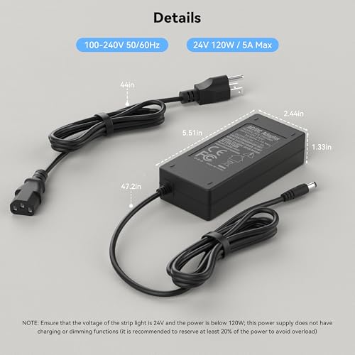 PAUTIX 24V DC Power Supply Adapter 24Volt 5A 120W AC to DC Converter Transformer 100-240V AC Input with 5.5 x 2.1mm US Plug for LED Strip, CCTV Camera by PAUTIX - Image 4