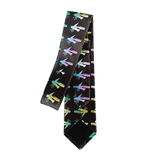 Men's Elegant Skinny Ties Necktie Casual & Formal Suit Ties, Wedding Party Groomsmen Gentlemen Tie Necktie, Scissors And Comb Hair Stylist Salon Colorful Black Art Thin Neckties For Boys Teens Youth #TOP3
