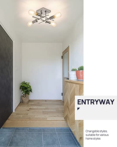 Eidonta Industrial 4-Light Semi Flush Mount Ceiling Light Fixture, Modern Brushed Nickel Chandelier Lighting Sputnik Ceiling Lamp With E26 Bulb Base For Kitchen Bedroom Living Room Hallway Entryway #TOP6