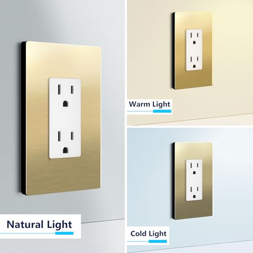 Image of LIDER Screwless Metal-Surface Wall Plate, Decorator Switch Cover, Temperature and Impact Resistant, Modern Upgrade, Mid-Size 1-Gang 4.88 inch x 3.11 inch, UL Listed, Stainless Steel, Brushed Brass, 2-Pack