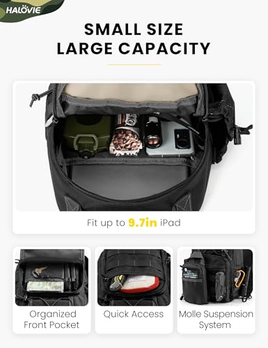HALOVIE Anti-theft Tactical Sling Bag RFID Black Military Shoulder Bag with Phone Pack EDC Molle Crossbody Bag for men3