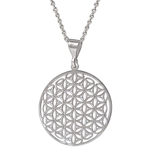 Mandala Necklace Sterling Silver 925 - Sacred Geometry Circle Pendant with 19.7
