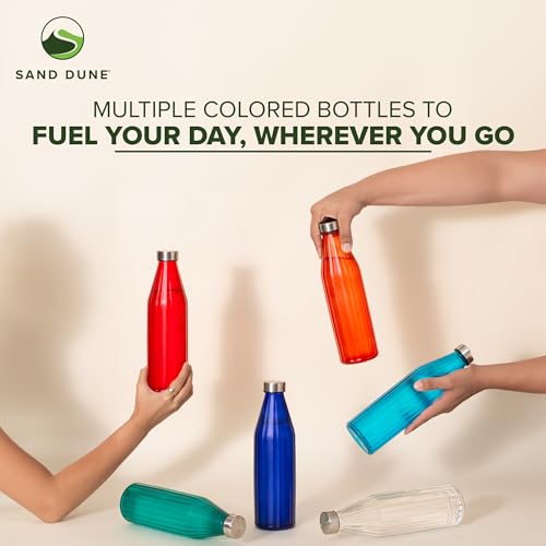 Image of SAND DUNE BlueColour Glass water bottle, 800 ml Each, Set of 1, with Leak-Proof Airtight Stainless-Steel Lid for Water, Smoothie, Juices - Reusable Travel Glass Drinking Fridge Bottles