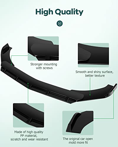 SCITOO 3pcs Glossy Black PP Front Bumper Body Kit Spoiler Chin Spoiler Front Bumper Lip Universal Fits for Most Cars