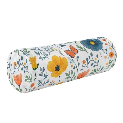 GuoChe Almohada decorativa para piernas para dormir, primavera, lindas flores, rústica, para el cuello, 5.5 x 17 pulgadas, almohada redonda pequeña y redonda, soporte para la espalda