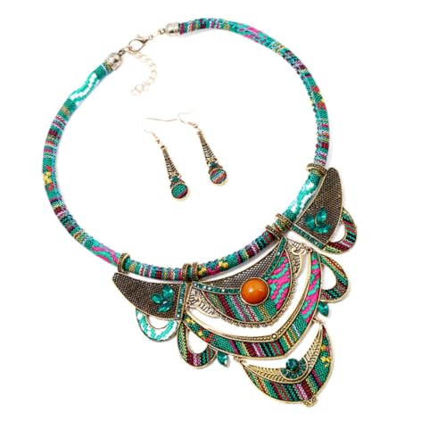 Conjunto de joyas de resina verde con collar y pendientes de diseño bohemio SHOWERORO 6